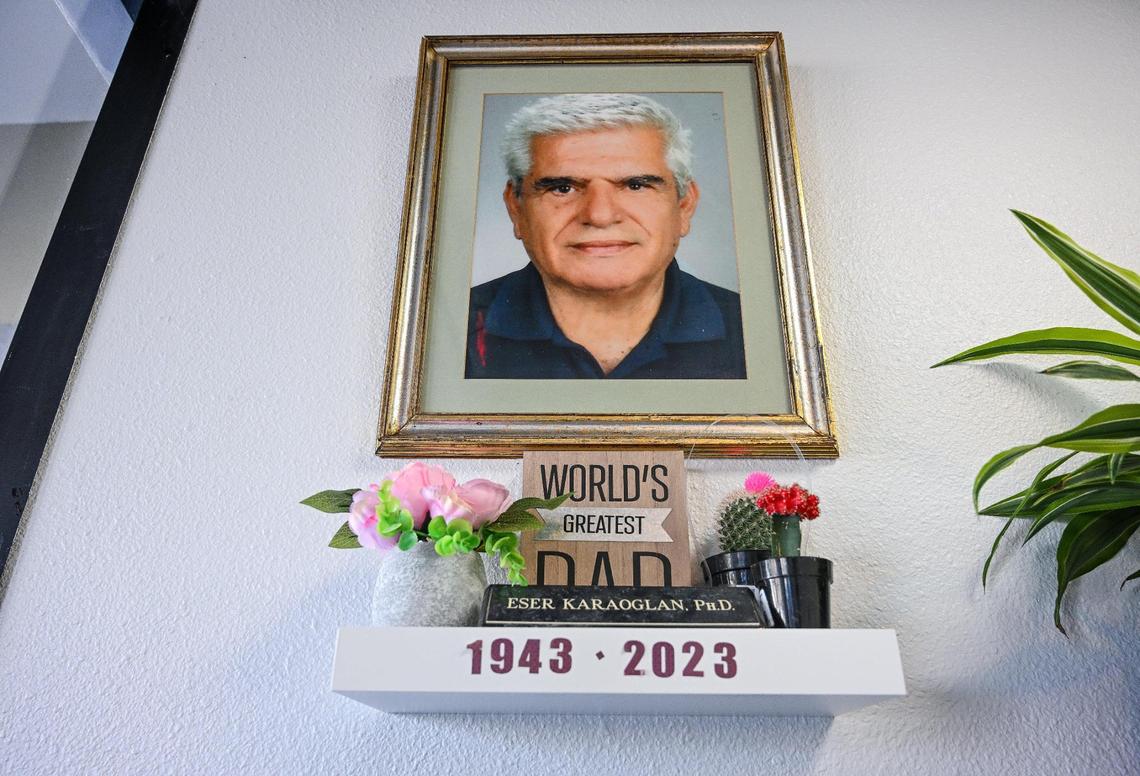 A photo of Eser Karaoglan hangs in tribute at the Eagle Sandwich Co. in north Fresno. Eser provided financial help so his son Arnold could open the shop but Eser passed away before it opened.