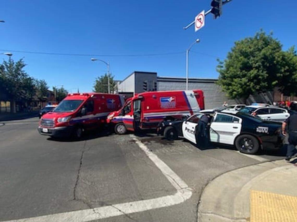 A woman allegedly stole an ambulance in Visalia, California and crashed it after a police chase Monday, June 21, 2021.