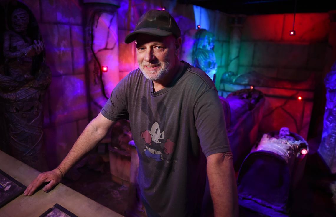 Daryn Coleman poses at the shooting gallery at his Ghost Golf haunted house-themed miniature golf course Tuesday, Oct. 23, 2018 in Fresno. The course just opened, but the haunted theme will remain year-round, Coleman says.
