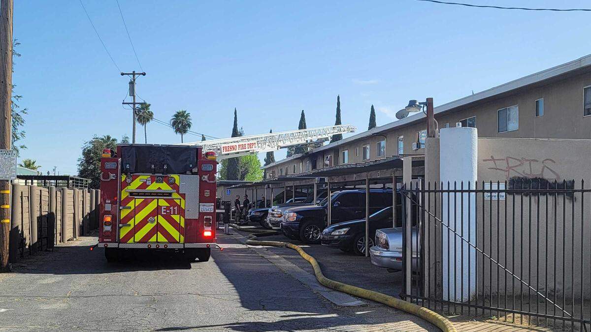 Two units caught fire at the Cambridge Court Apartments in central Fresno on Monday, April 4, 2022.