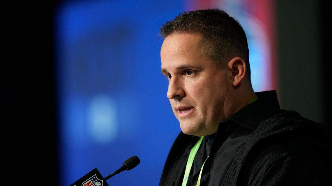 Las Vegas Raiders head coach Josh McDaniels speaks during a media availability at the 2022 NFL Combine in Indianapolis, Wednesday, March 2, 2022.