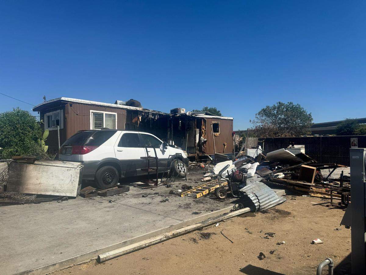 Fresno family’s mobile home destroyed near Maple and Olive avenues.