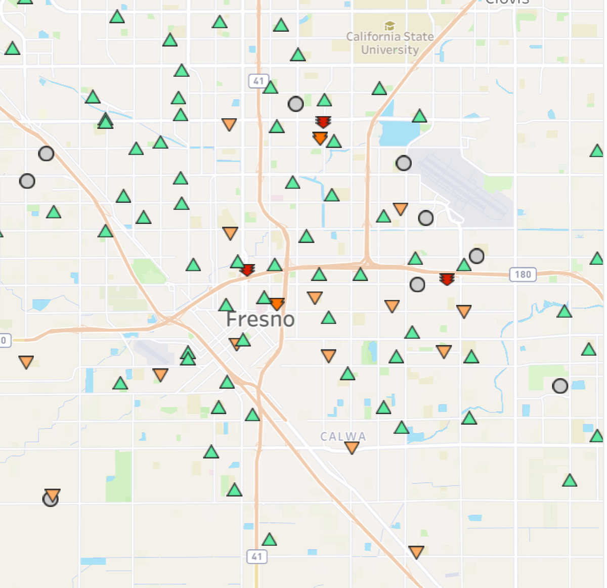 Screenshot of Safety Status of Fresno area schools with most current data from 2021-22 school year. The California Department of Public Health shows the vaccination rates of specific schools on its “Shots for School” site.