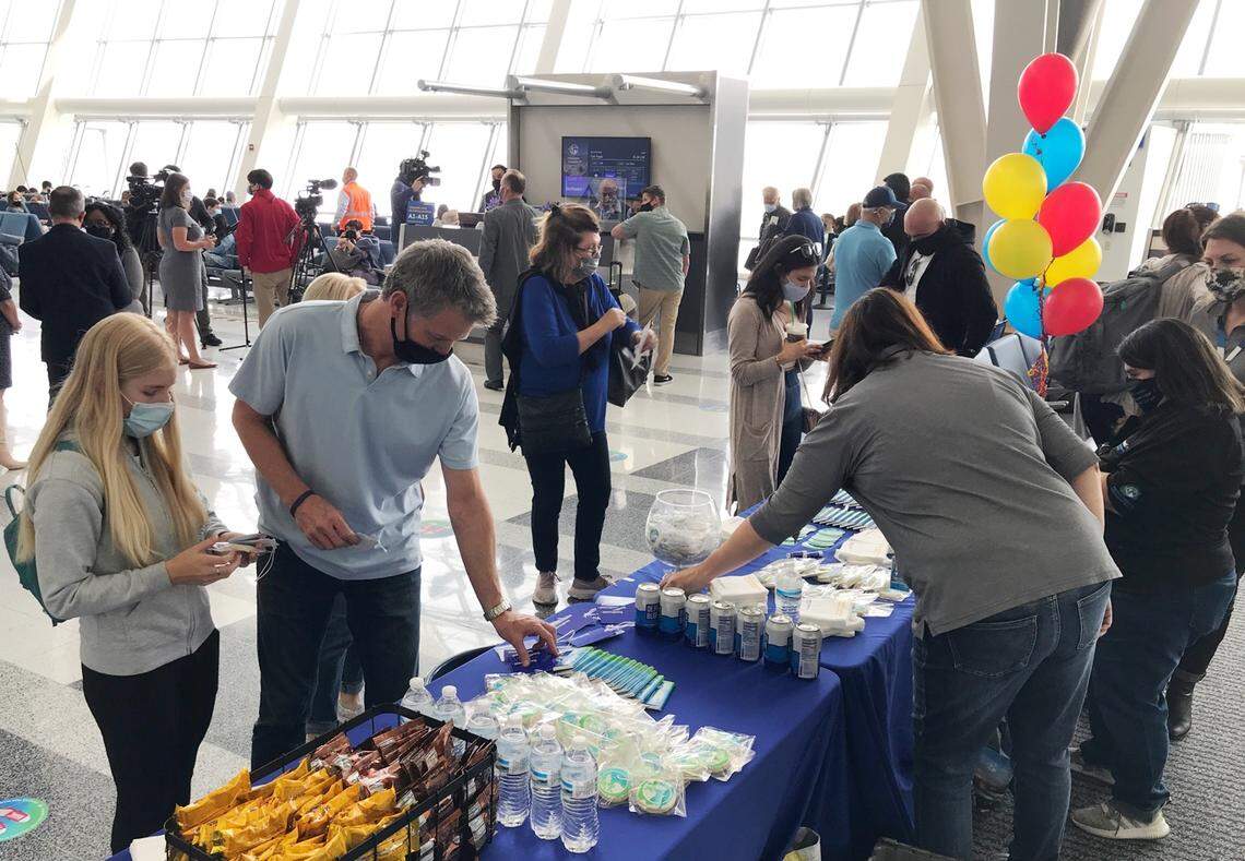 Guests are shown at the arrival of the first Fresno to Las Vegas flight for Southwest Airlines at Fresno Yosemite International Airport on Sunday, April 25, 2021.