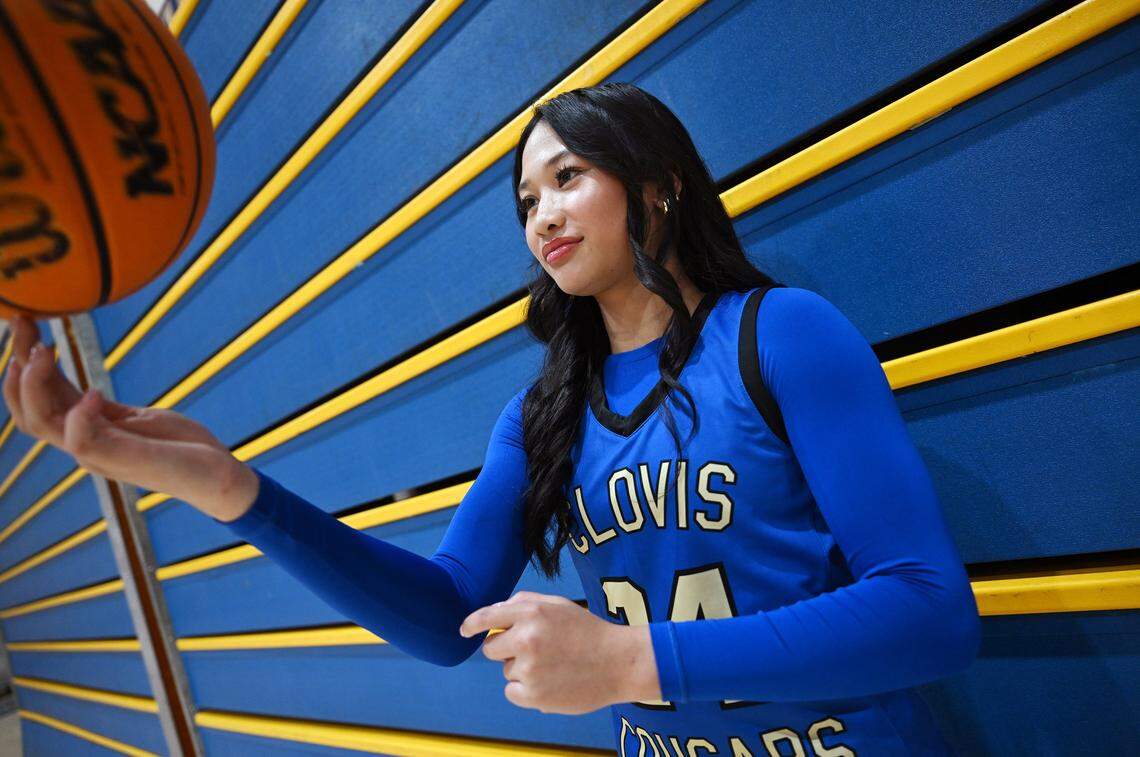 Clovis High point guard Sadie Sin is the Fresno Bee's Girls Basketball Player of the Year. Photographed Wednesday, April 22, 2026 in Clovis.