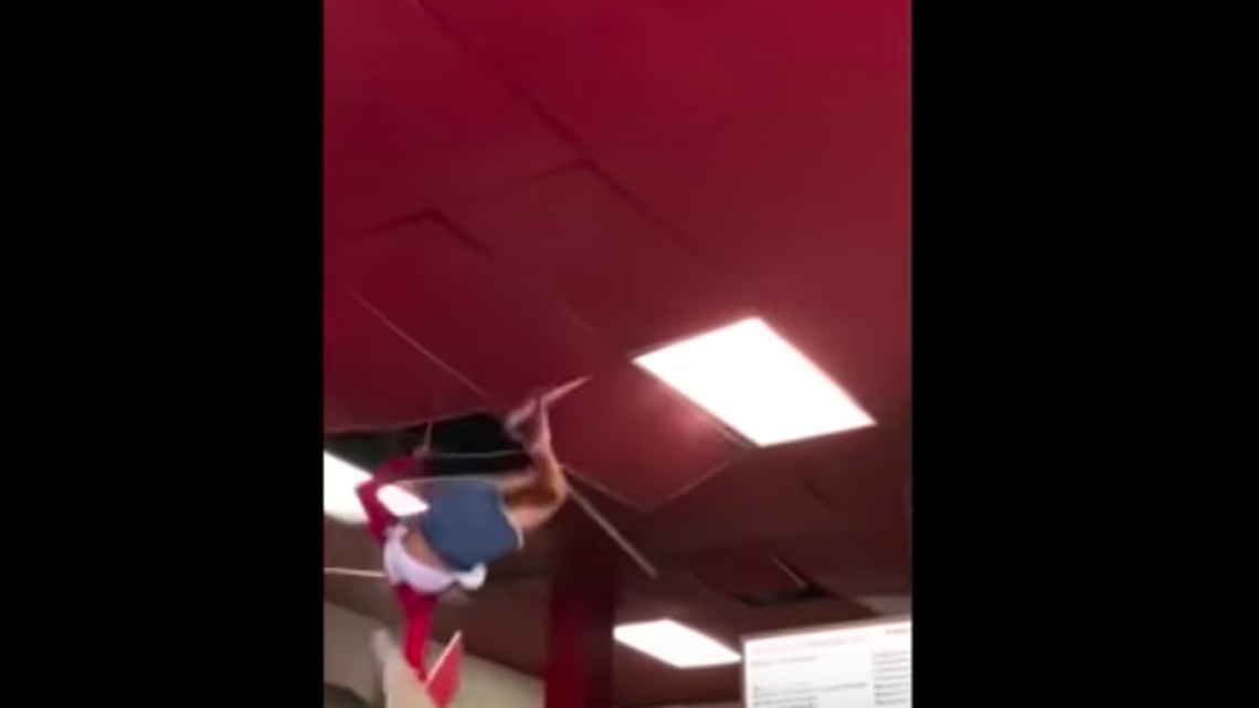 Police say a woman was treated for minor injuries after falling through the ceiling of a Mexican restaurant in Orange County, California. Workers say she asked to use the restroom before entering a crawl space.