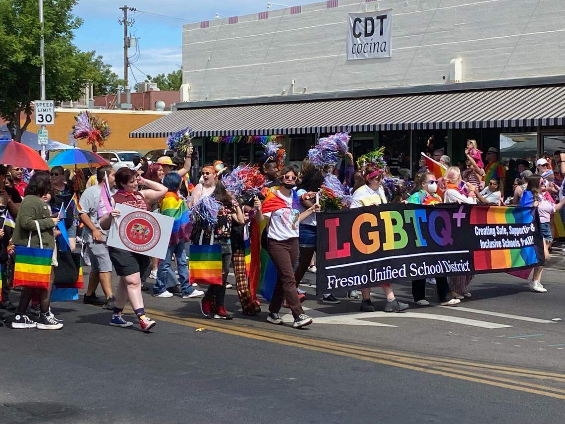 Saturday at the Fresno Pride Parade, loud cheers erupted for a Fresno Unified School District group of dozens of LGBTQ+ students and supporters.