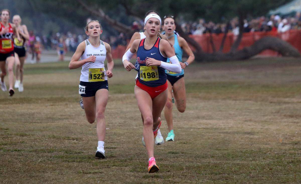 Buchanan High sophomore Molly Sundgren finished fifth (17:29.4) in the Girls Division I race at the CIF State Cross Country Championships at Woodward Park on Nov. 30, 2024.