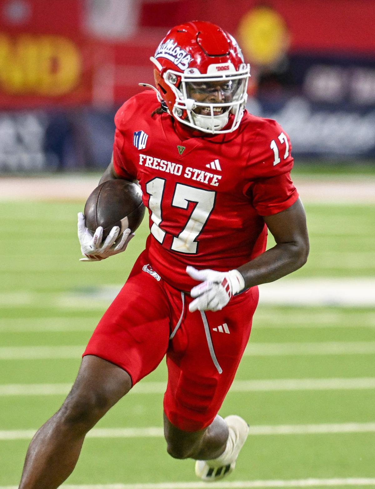 Fresno State tight end Kamron Beachem finds room down the sideline for a big gain against Sacramento State during their game at Valley Children’s Stadium on Saturday, Sept. 7, 2024.