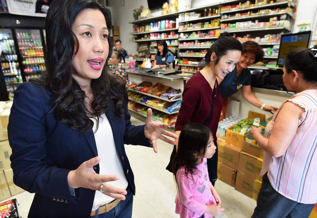 In her family’s Rasmey Market in 2018, then-Congressional candidate Elizabeth Heng talks about long-overdue changes in the Central Valley that she’d like to help happen.