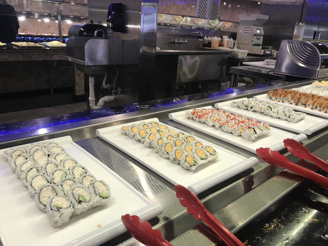 An array of sushi is available at the Golden Harbor Buffet on West Shaw Avenue.