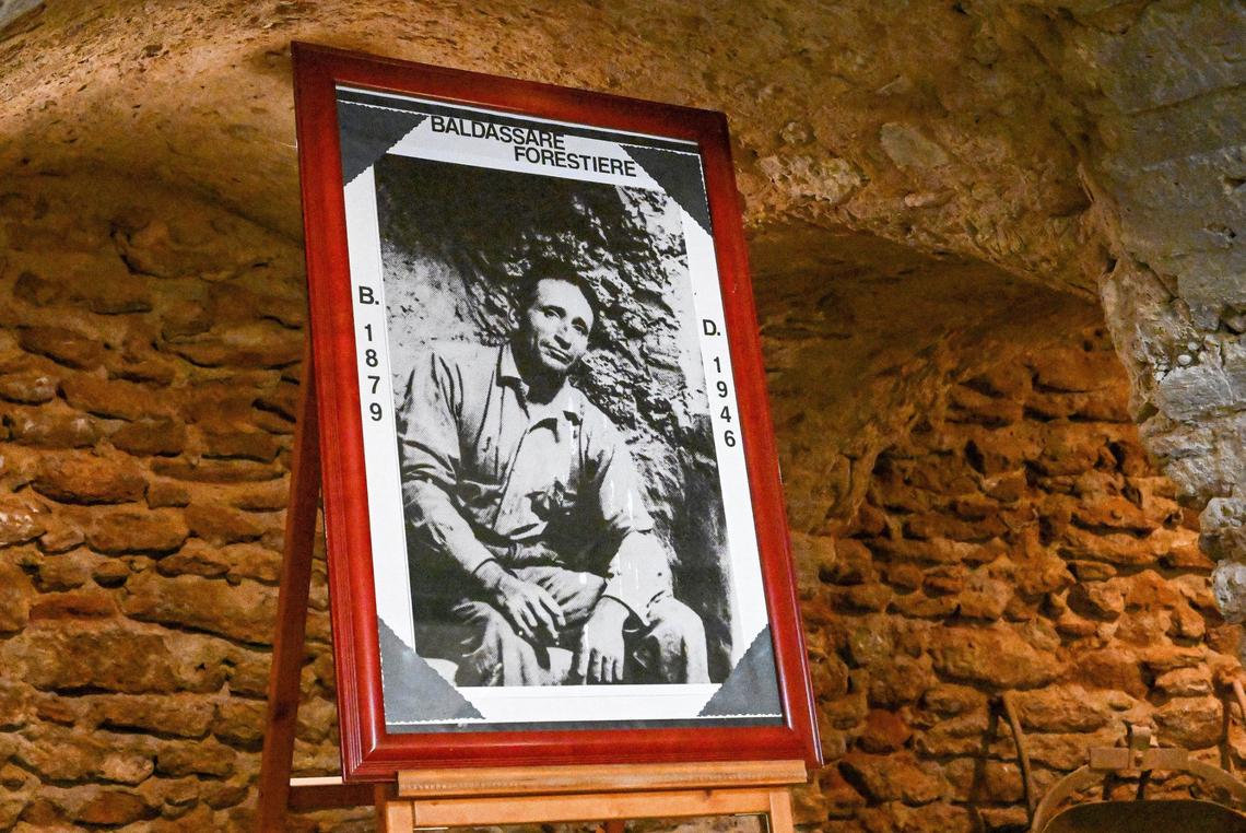 A portrait of Baldassare Forestiere is displayed at the Forestiere Underground Gardens in Fresno, where thousands of visitors come to see his subterranean creation.