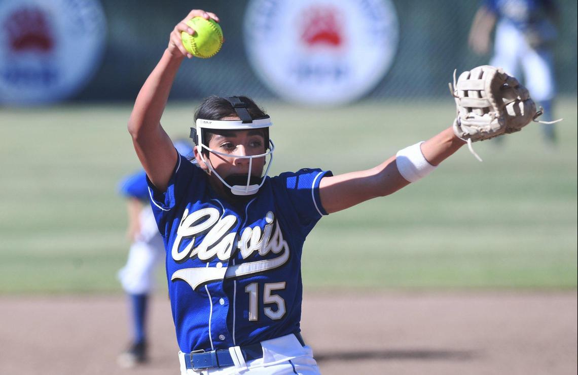 Clovis High’s Lauryn Carranco pitches to Buchanan in the Central Section Division I semifinal game Tuesday, May 24, 2022 in Clovis. Clovis advanced after defeating the Bears 9-0.