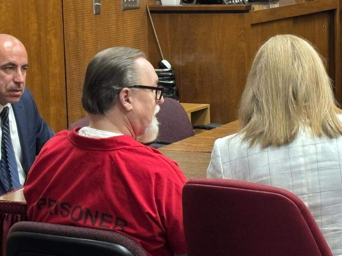 Nickey Duane Stane, 58, speaks with his defense team on Thursday, June 12, 2025, after being sentenced to life without the possibility of parole in Fresno County Superior Court.