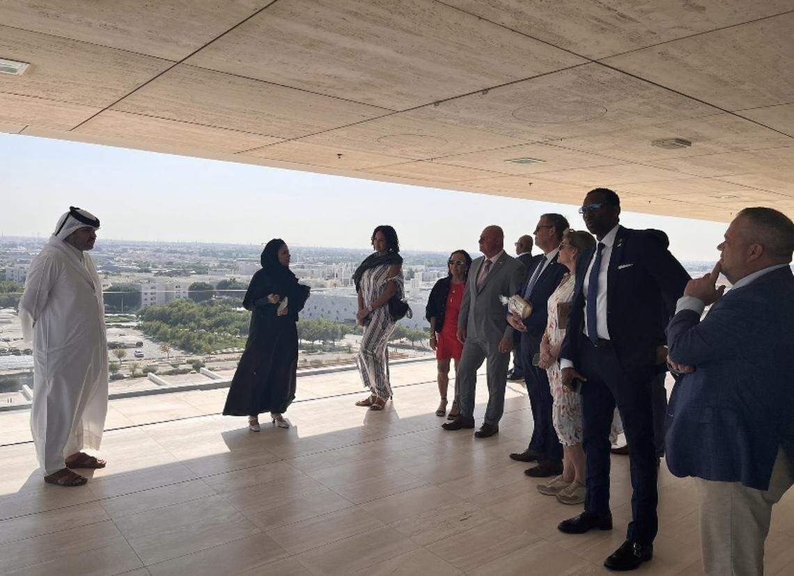 Fresno mayor Jerry Dyer, his wife Diane and other U.S. mayors listen to their Arabic hosts during their November 2024 visit to Qatar.