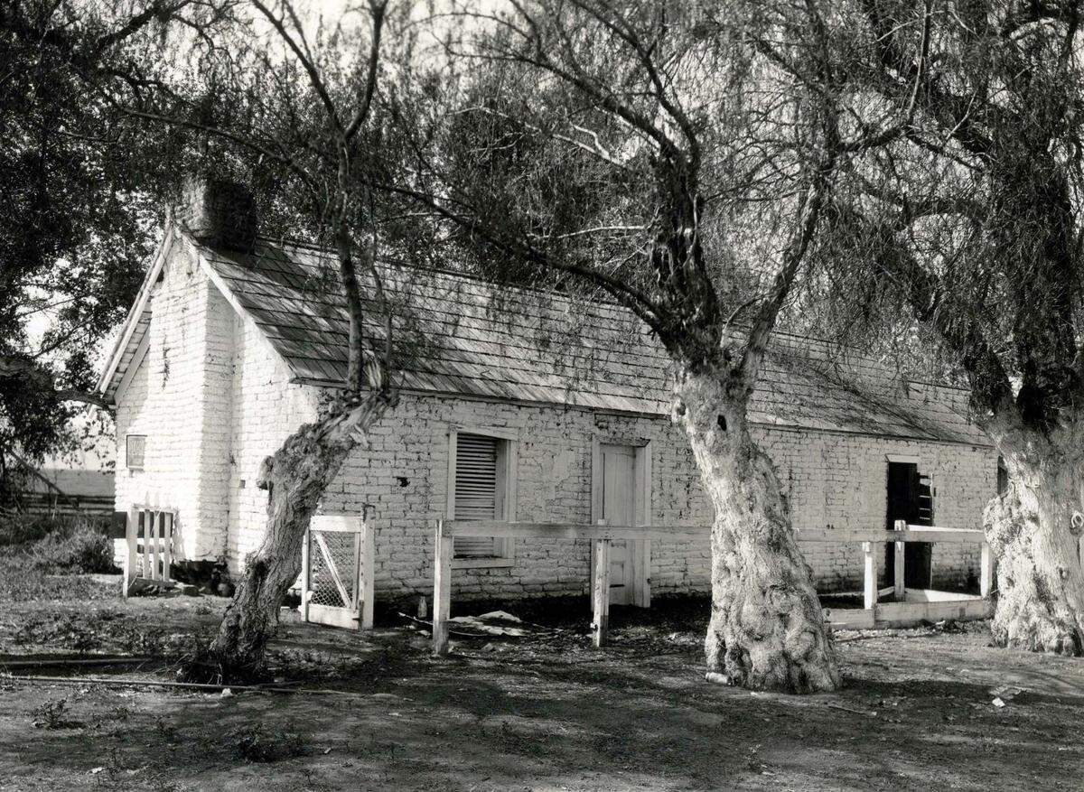 The San Luis Gonzaga Adobe is shown in 1939. Juan Perez Pacheco, son of Francisco Pacheco, constructed the San Luis Gonzaga Adobe in 1844 as part of the requirement from the Mexican government for the Rancho San Luis Gonzaga land grant.