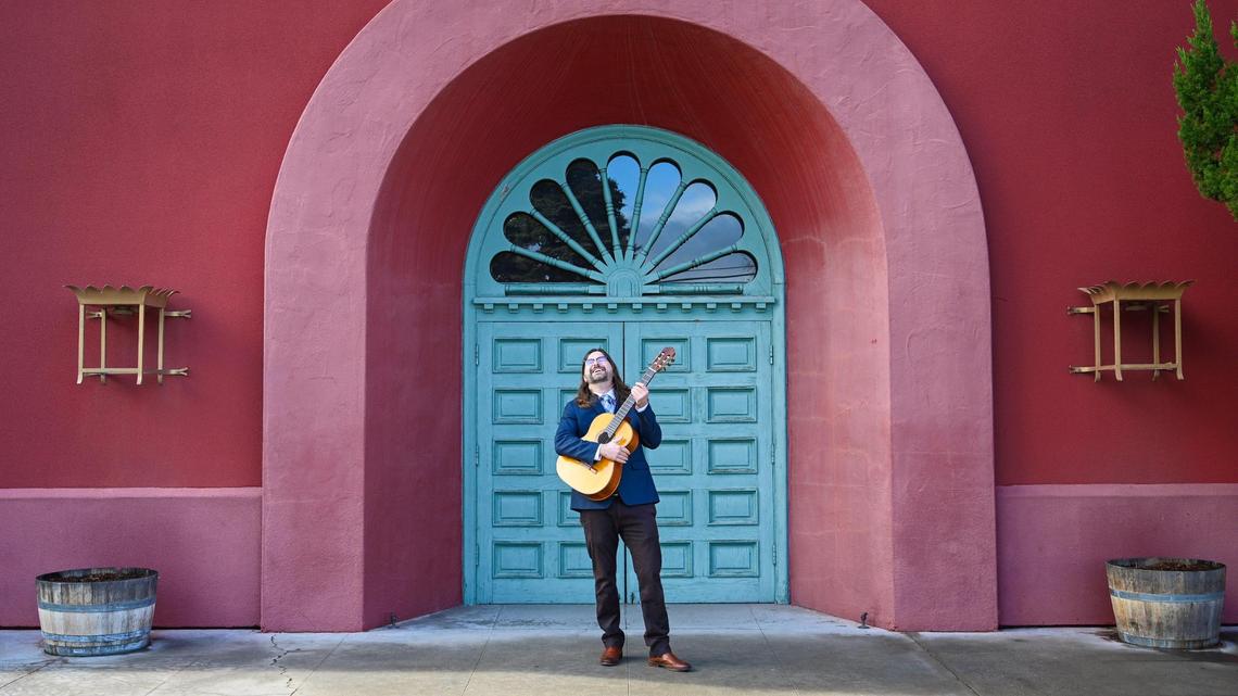 Fresno musician Kevin Cooper, photographed outside the First Congregational Church in Fresno, was recently nominated for a Grammy for his part in the recording of a classical baroque album.