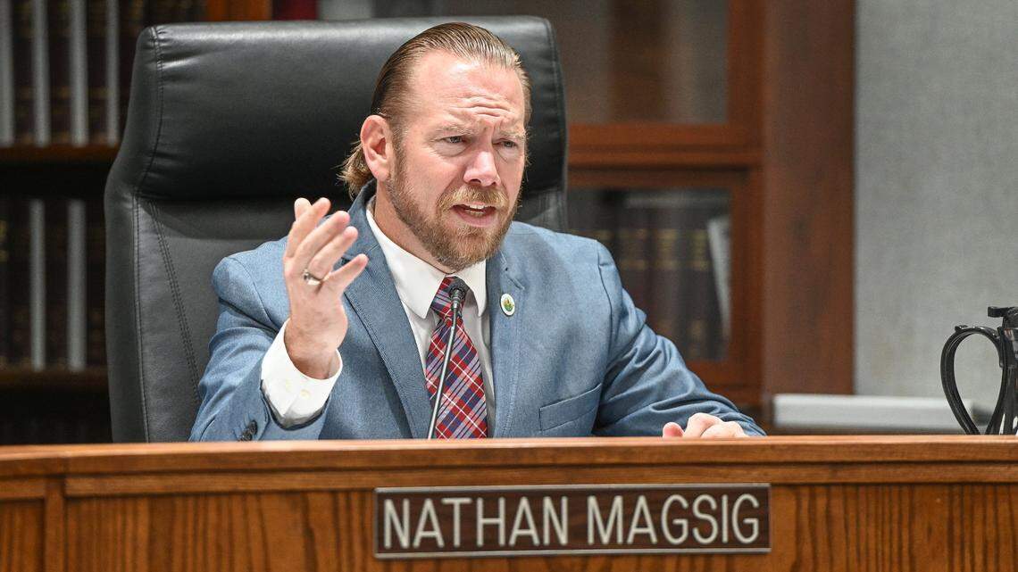 Fresno County Supervisor Nathan Magsig, who represents District 5 and the Squaw Valley area, talks about his resolution on deciding on the renaming of the town by the majority of its residents in response to the U.S. Board of Geographic Names, during a meeting of the Board of Supervisors on Tuesday, Oct. 11, 2022.