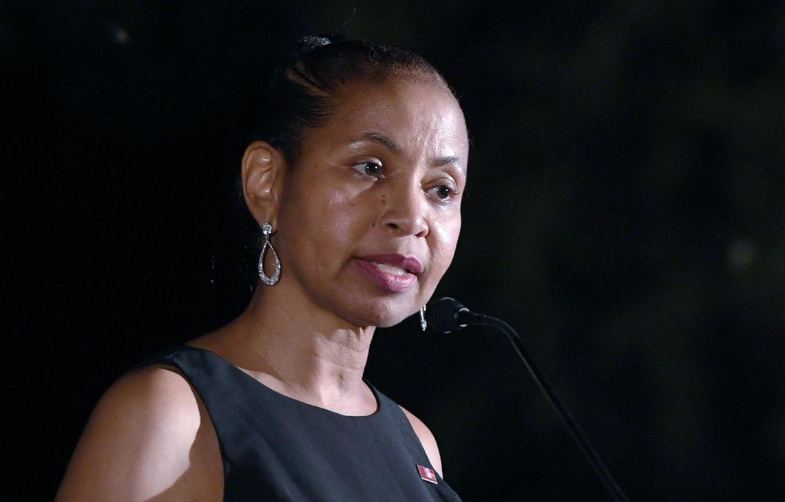 Wendy McCulley, President, The Foundation for Fresno Unified Schools speaks at the State of Education Gala hosted by The Foundation for Fresno Unified Schools at the Fresno Chaffee Zoo Thursday evening, Oct. 6, 2022 in Fresno.