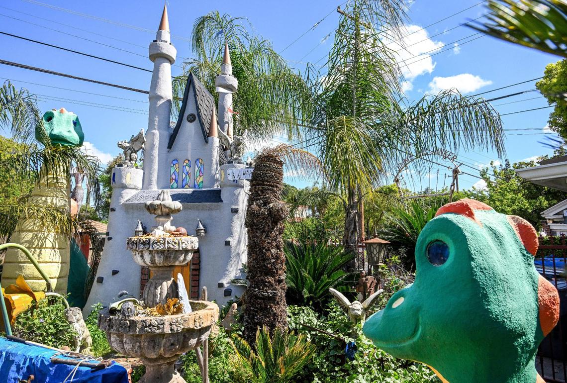 Dragon sculptures and a castle from an old miniature golf course surround the backyard at Jim Williams’ home in the Fresno High area. He either built, collected or acquired many of the items he shows off over many decades.