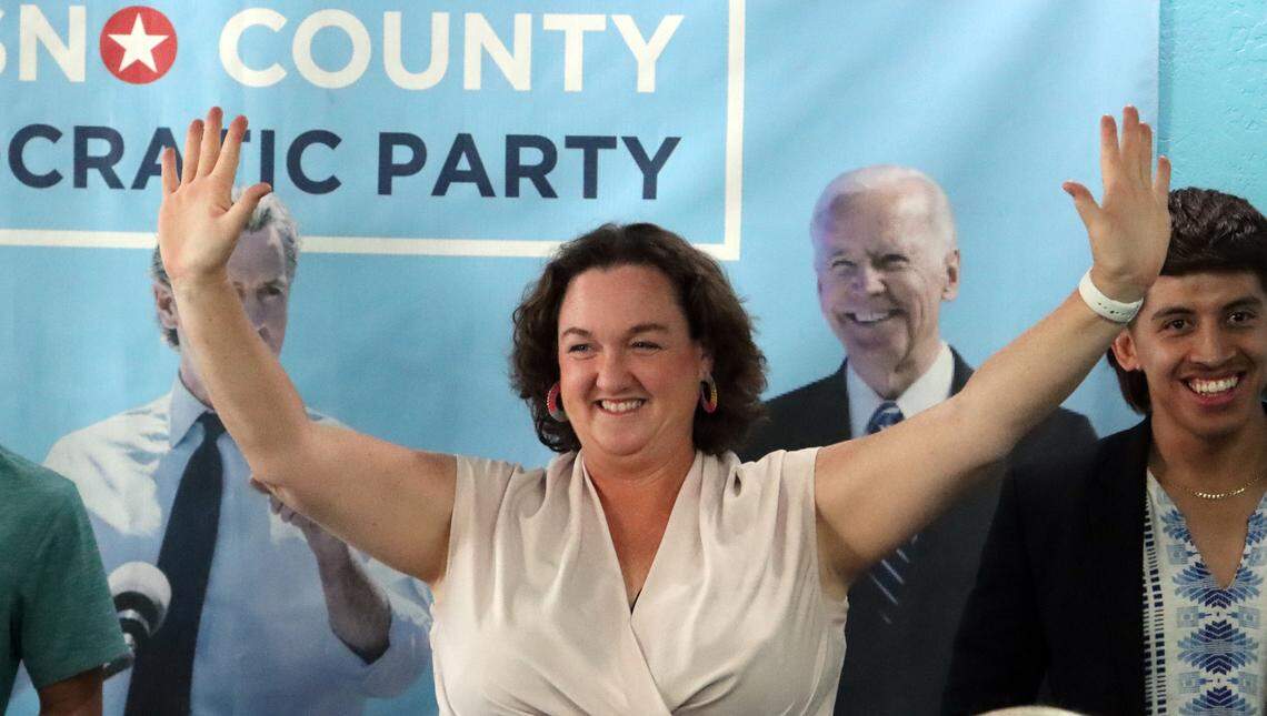 Rep. Katie Porter, one of three top Democrats running for Senate, made a campaign stop at the Fresno Democratic Party Headquarters in Fresno in September.