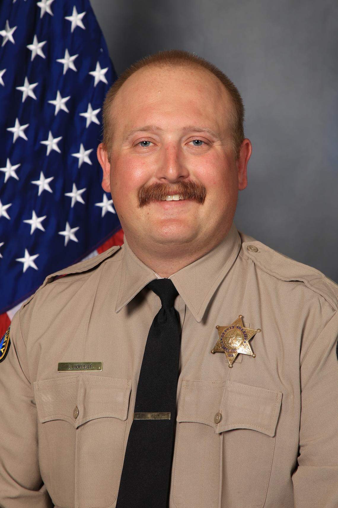 Randy Hoppert, a six-year-veteran of the Tulare County Sheriff’s Office, was shot and killed in the line of duty Thursday, April 9, 2026, in Porterville, California.