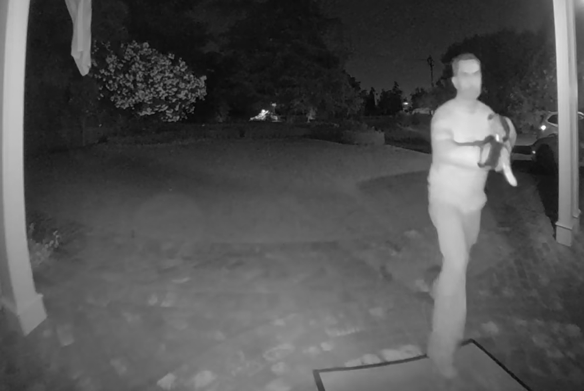Security video shows a man holding a knife while ringing the doorbell of the home of Fresno City Attorney Andrew Janz. Larry Torrez was arrested following the May 17, 2026, incident in Fresno, California.