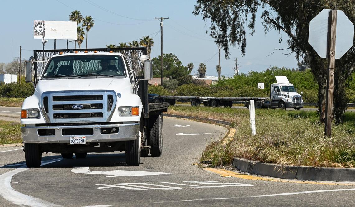A truck comes off of Highway 99 at North Avenue in south central Fresno on Thursday, April 6, 2023. A lawsuit by residents of Calwa and Malaga in south central Fresno alleges that environmental impacts for a $140 million interchange project on Highway 99 will be harmful for residents.