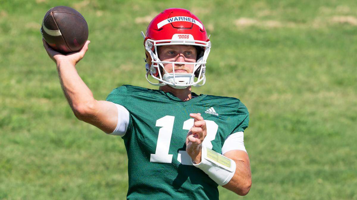 Fresno State quarterback E.J. Warner committed three turnovers in the season opener against Kansas on Saturday, Aug. 23, 2025.