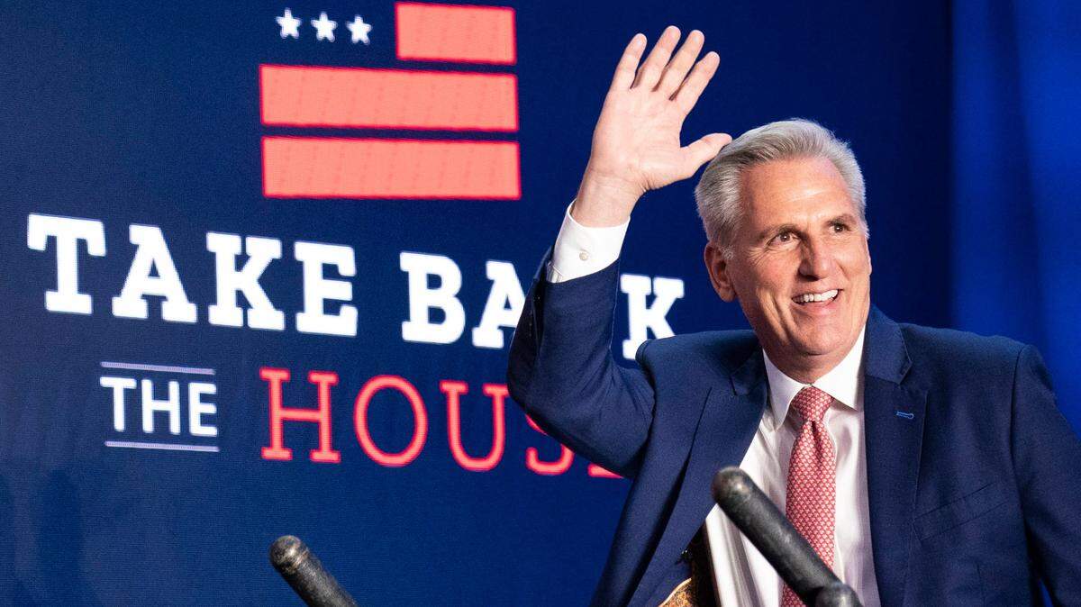 House Minority Leader Kevin McCarthy of Bakersfield arrives to speak at an event early Wednesday morning in Washington.