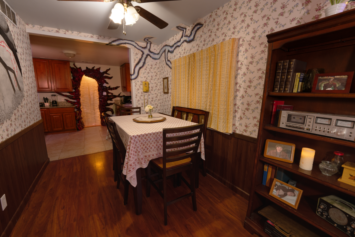 The dining room of a “Stranger Things”-themed house in Clovis.