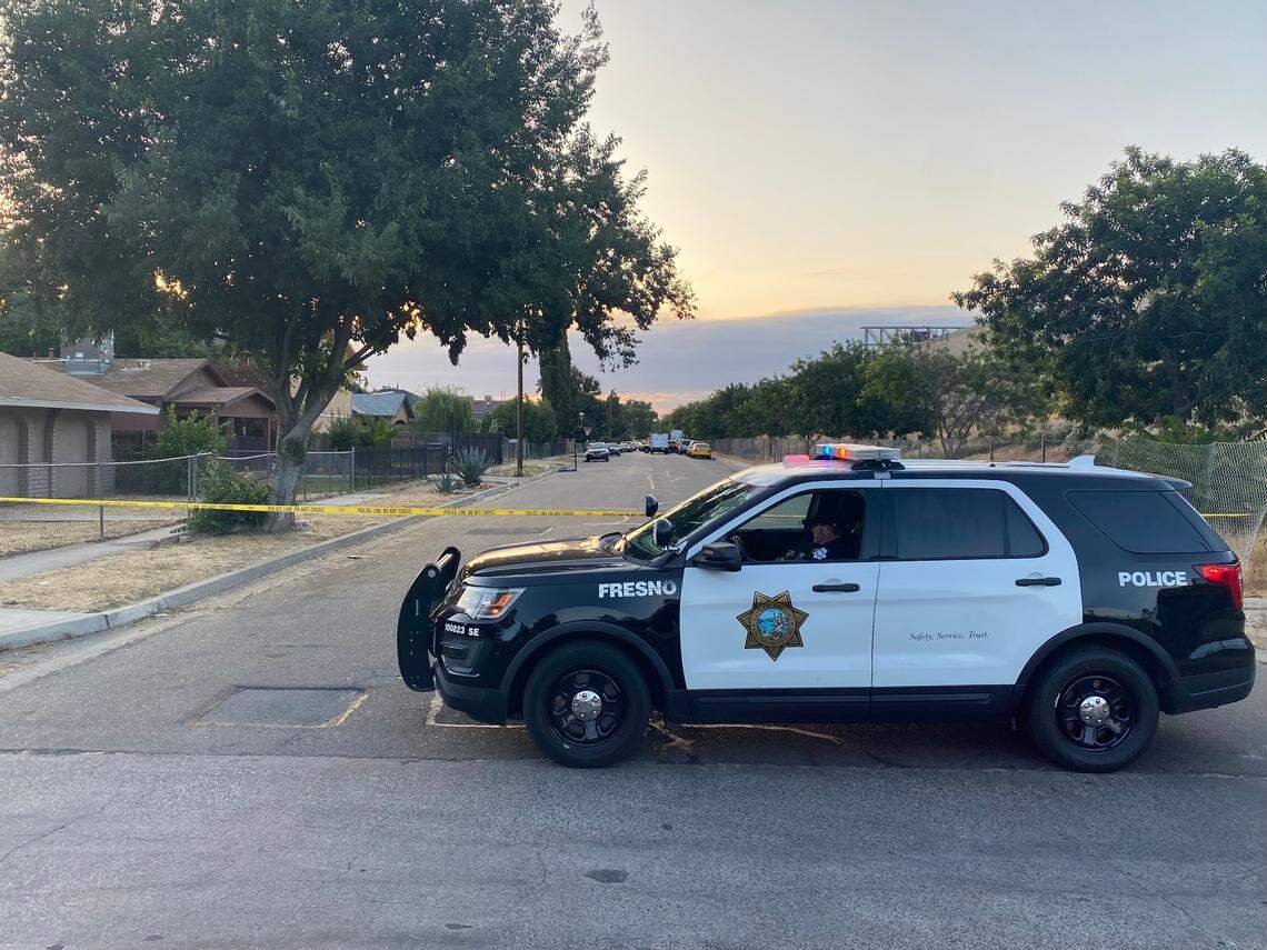 Police investigate a fatal shooting on Tyler Avenue and Bond Street in Fresno from the previous night on Wednesday, May 31, 2023.