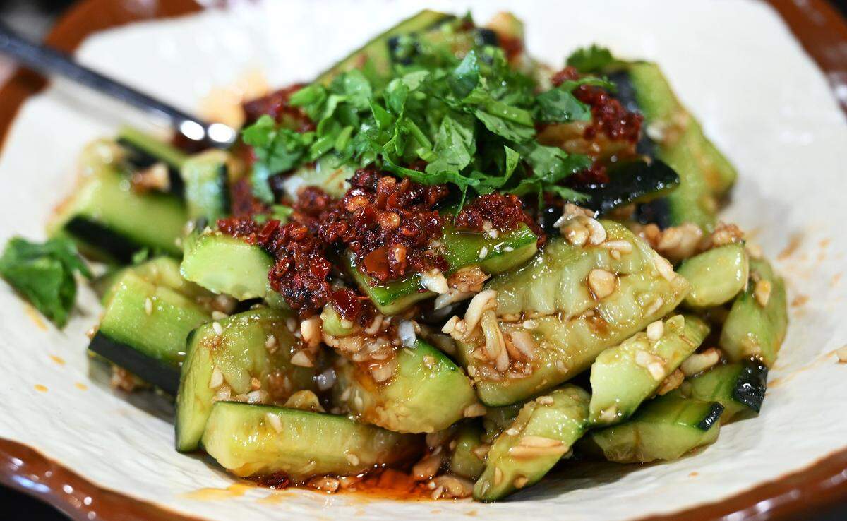 Dumpling U's Cucumber Salad, shown Wednesday, Jan. 28, 2026 in Fresno.