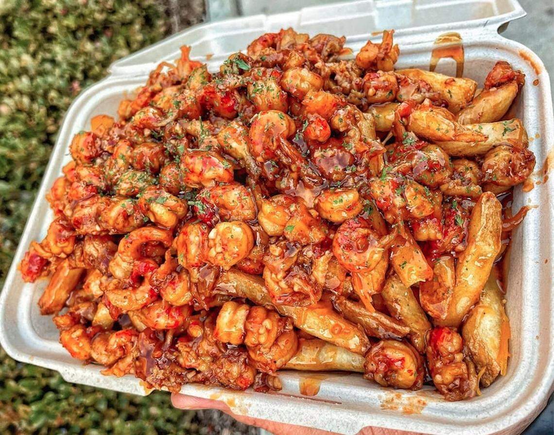 Mr. Fries Man sells large servings of french fries smothered in toppings like shrimp, steak, bacon, cheese and vegan meat. It offers sauces ranging from buffalo and jalapeño ranch to the sweet and spicy “smack” sauce.