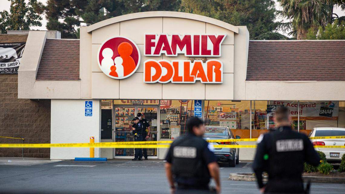 Police investigate a shooting at a Family Dollar parking lot in central Fresno that left one man in critical condition on Sunday, Oct. 4, 2020.