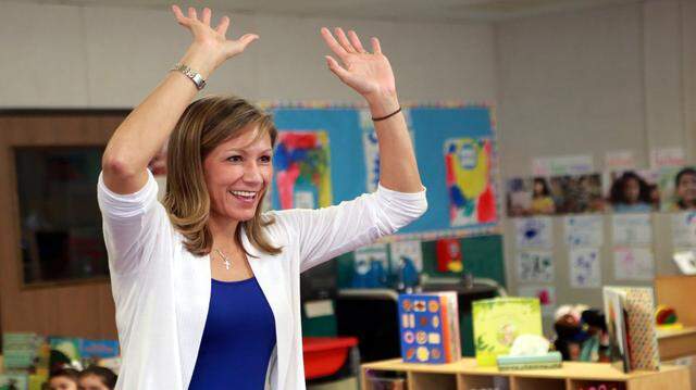 Congressional candidate Amanda Rentería took her 2014 campaign to Sanger’s Wilson Elementary School. She is now chief of operations for the state Attorney General’s Office.
