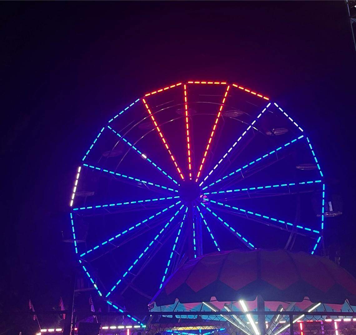 Colorful Ferris wheel at Planet Pumpkin patch shown Sunday, Oct.13 , 2024 in Fresno