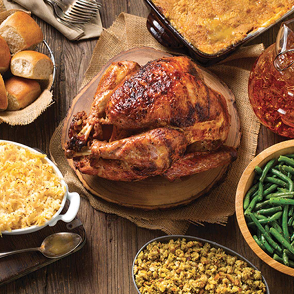 Cowboy Chicken, which recently opened in Fig Garden Village, is selling a Thankgiving rotisserie turkey package for $109.99 that serves eight to 10 people. The meal includes turkey, the restaurant’s signature Twice Baked Potaters, two sides, peach or apple cobbler and dinner rolls.