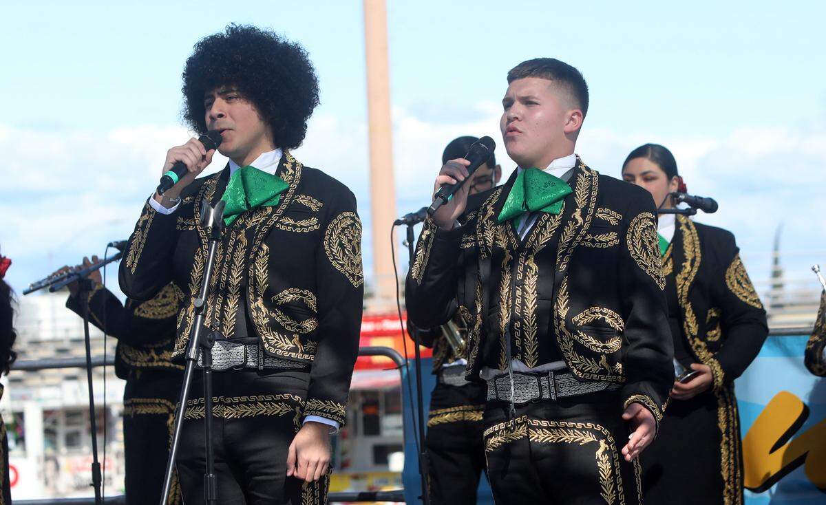 Juan Udave and Ángel Álvarado of the Roosevelt High Mariachi perform ‘Perdón’ during the inaugural High School Mariachi Festival at Ratcliffe Stadium on March 25, 2023.