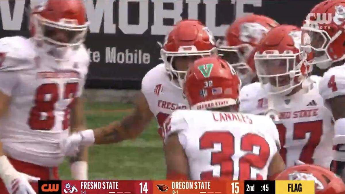Jaden Carrillo returns a 40-yard punt return on a muffed punt in Fresno State’s 36-27 victory over Oregon State on Saturday, Sept. 6, 2025.