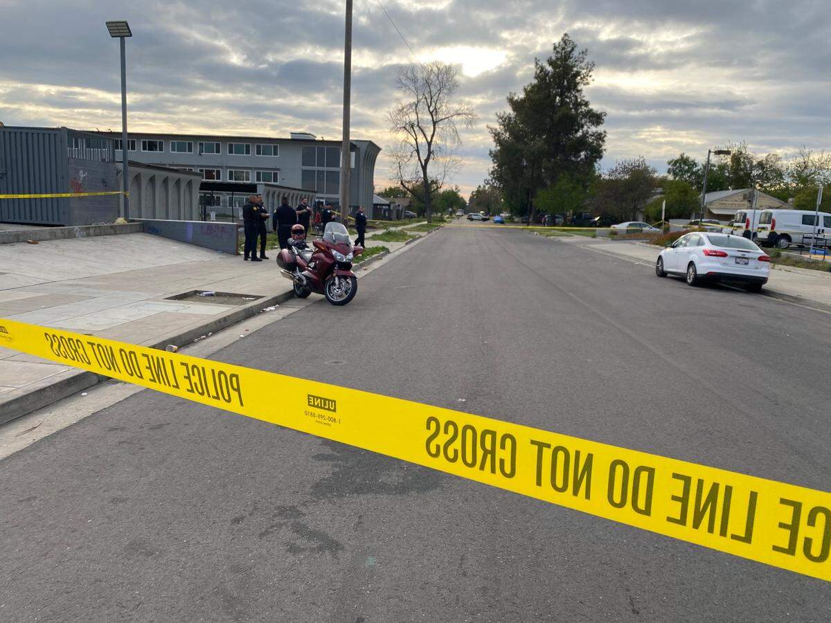 Two people were shot at Blackstone and Fedora avenues in Fresno, California on Friday, April 7, 2023.