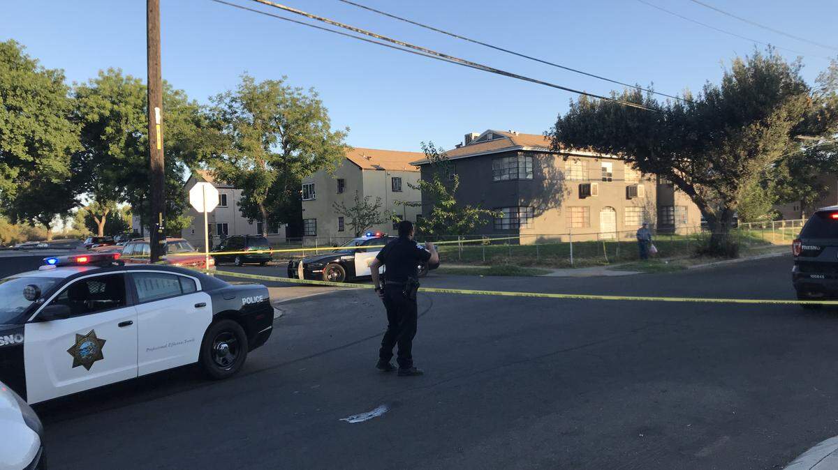 Police blocked off streets at North Orchard Street and East Nevada Avenue after a shooting near downtown Fresno on Aug. 15, 2019.