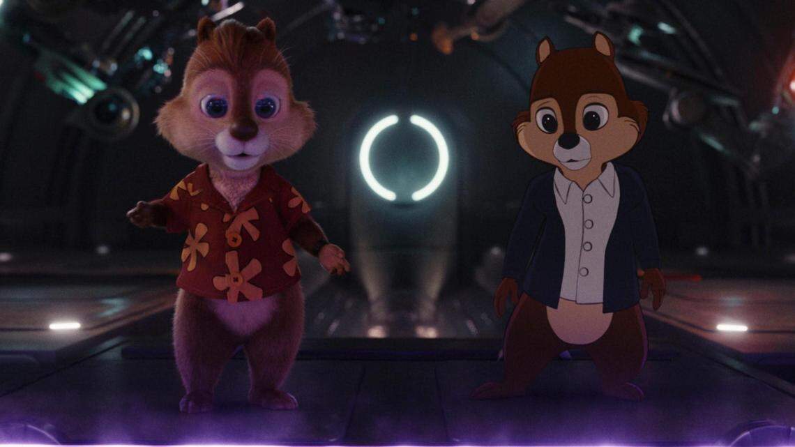 (L-R): Dale (voiced by Andy Samberg) and Chip (voiced by John Mulaney) in Disney’s live-action CHIP ‘N DALE: RESCUE RANGERS, exclusively on Disney+.