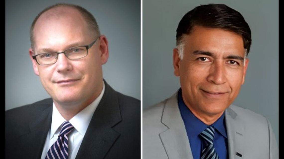 Brian Kelly, left, retired as chief executive officer of the California High-Speed Rail Authority on Aug. 30, 2024. He will be succeeded in September 2024 by Ian Choudri, right, senior vice president for transportation engineering firm HNTB Corporation.