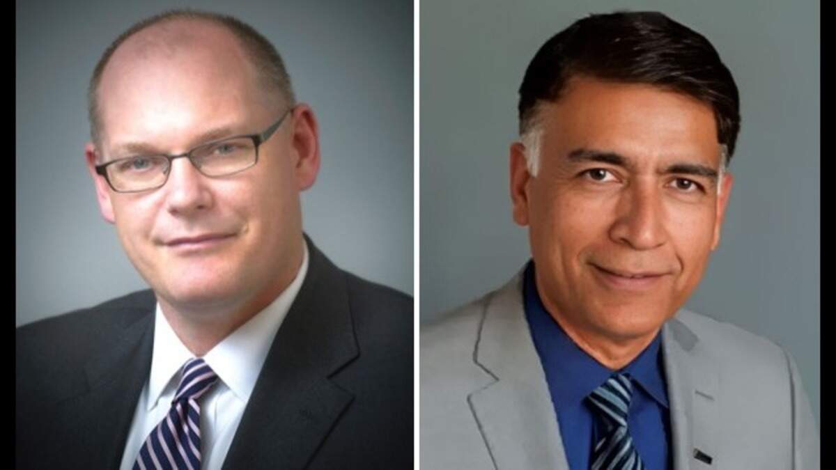 Brian Kelly, left, retired as chief executive officer of the California High-Speed Rail Authority on Aug. 30, 2024. He will be succeeded in September 2024 by Ian Choudri, right, senior vice president for transportation engineering firm HNTB Corporation.