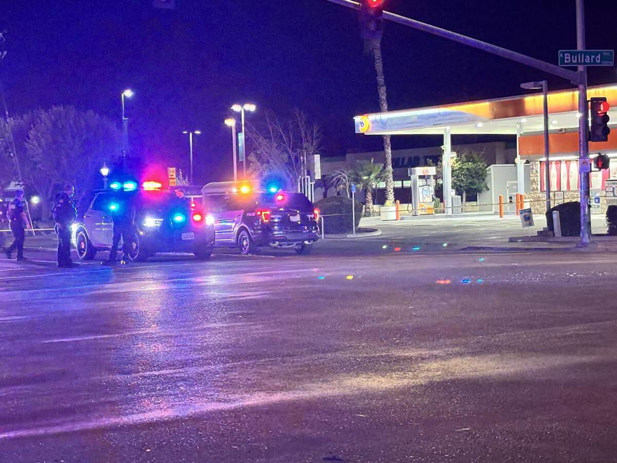 The intersection of Bullard and Palm avenues was blocked off following a fatal crash on Friday, May 1, 2026.