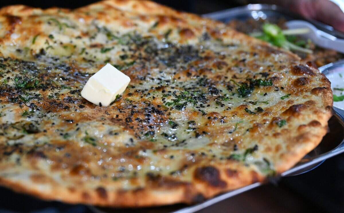 Onion Kulcha is ready to serve at Chatore, a dine in and take out place serving fresh Indian food and more. Photographed Wednesday, Sept. 17, 2025 in Fresno.