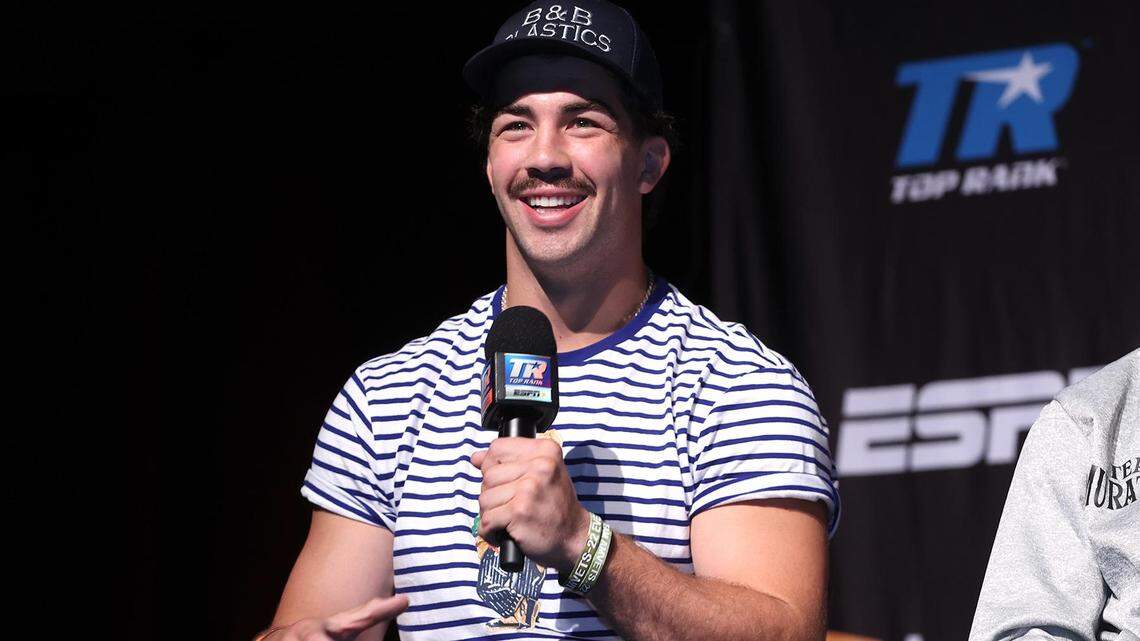 Richard Torrez Jr speaks during the press conference on June 13 ahead of his heavyweight fight with Roberto Zavala Jr, in Temecula, California. 