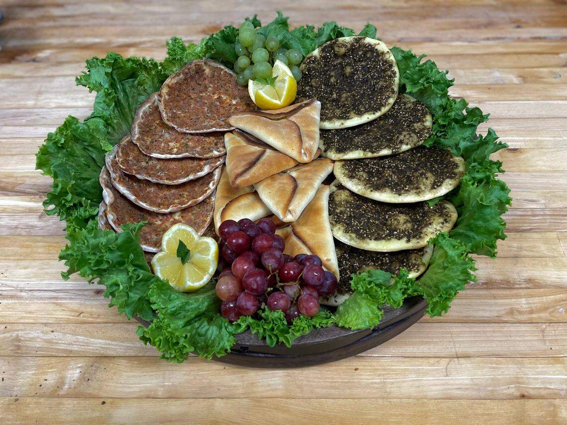 Araz Bakery sells Armenian favorites, like the pastries pictured here, from left to right, lahmajune, cheese borek, and maniesh.