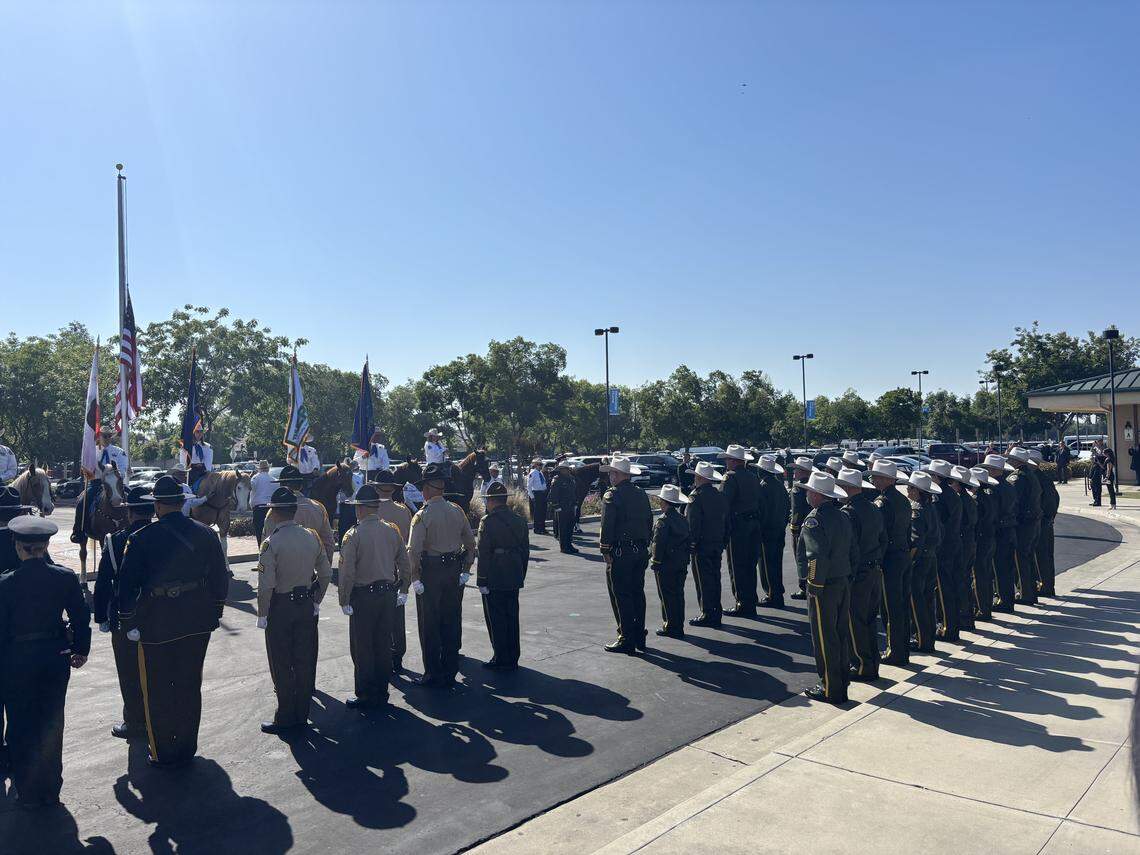Family, law enforcement and community gathered Tuesday, April 28, 2026, in Visalia to remember Tulare County deputy Randy Hoppert's service and sacrifice after the fatal April ambush in north Porterville.